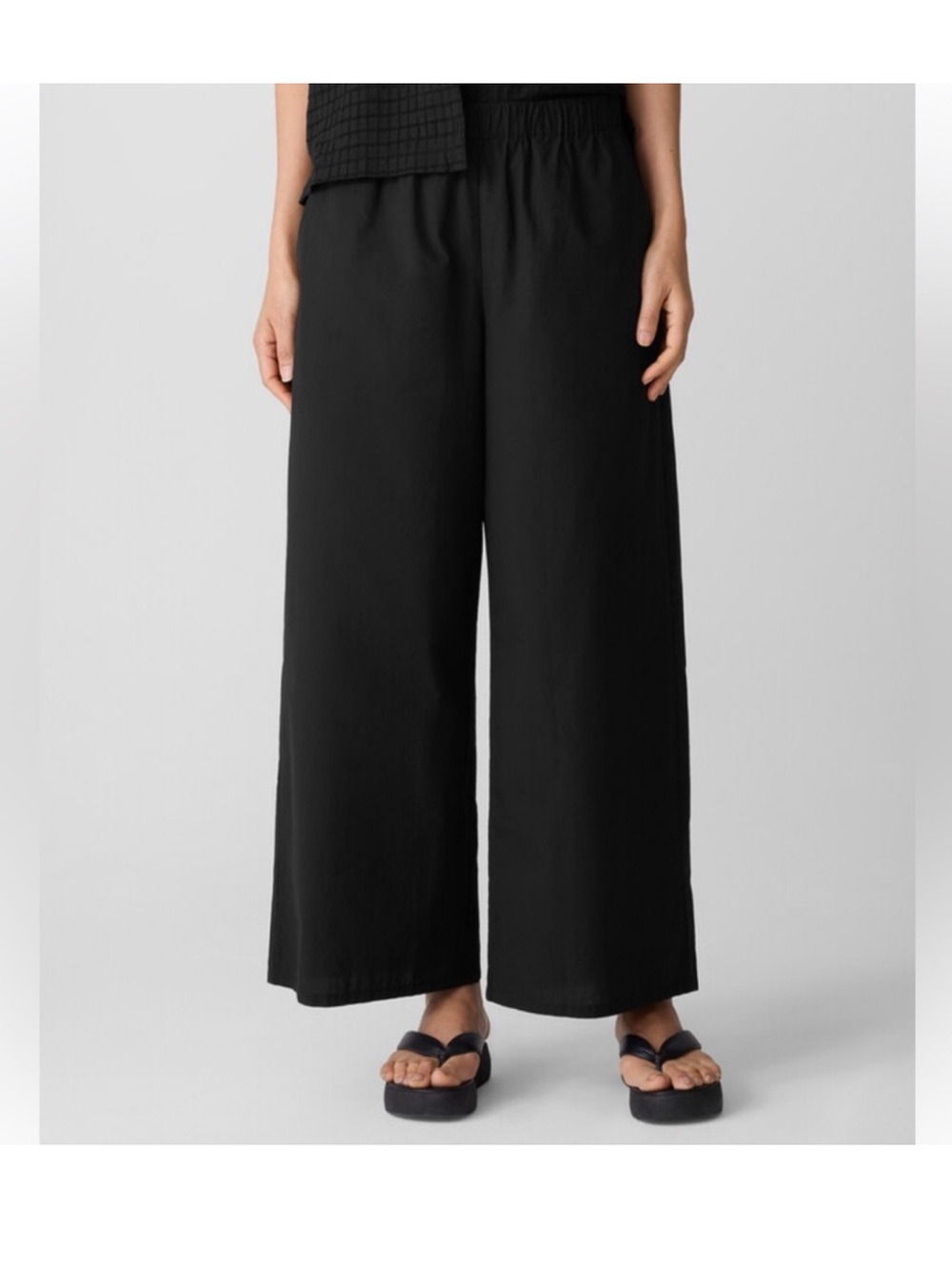 Eileen Fisher Washed Organic Cotton Poplin Wide-Leg Pant In Black XS - Picture 2 of 5